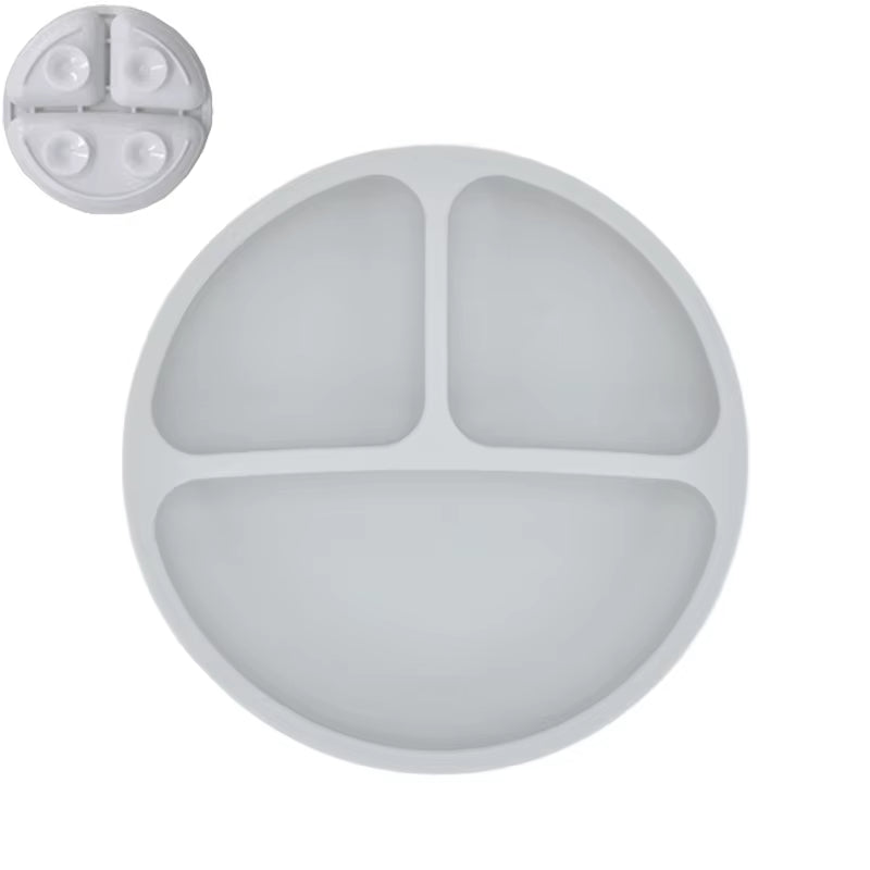 4Pcs/Set Baby Safe Silicone Dining Plate Solid Cute Cartoon Children Dishes Smile Face Baby Tableware Set Retro Kids Plate